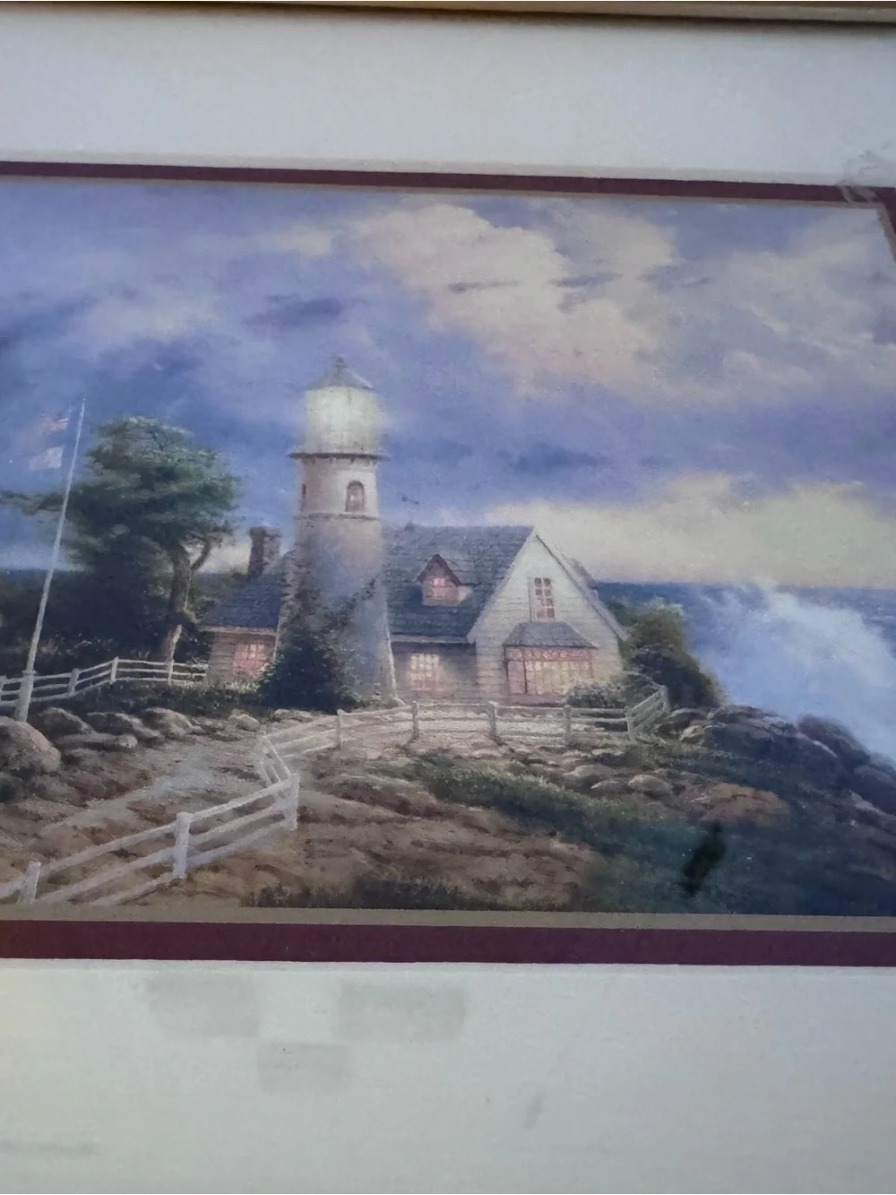 Thomas Kinkade A Light in the Storm Framed Accent Print COA Lighthouse Coastal